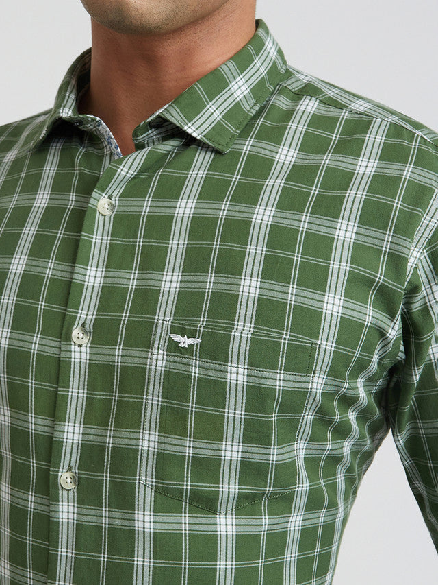 Men Green Slim Fit Checks Cotton Shirts