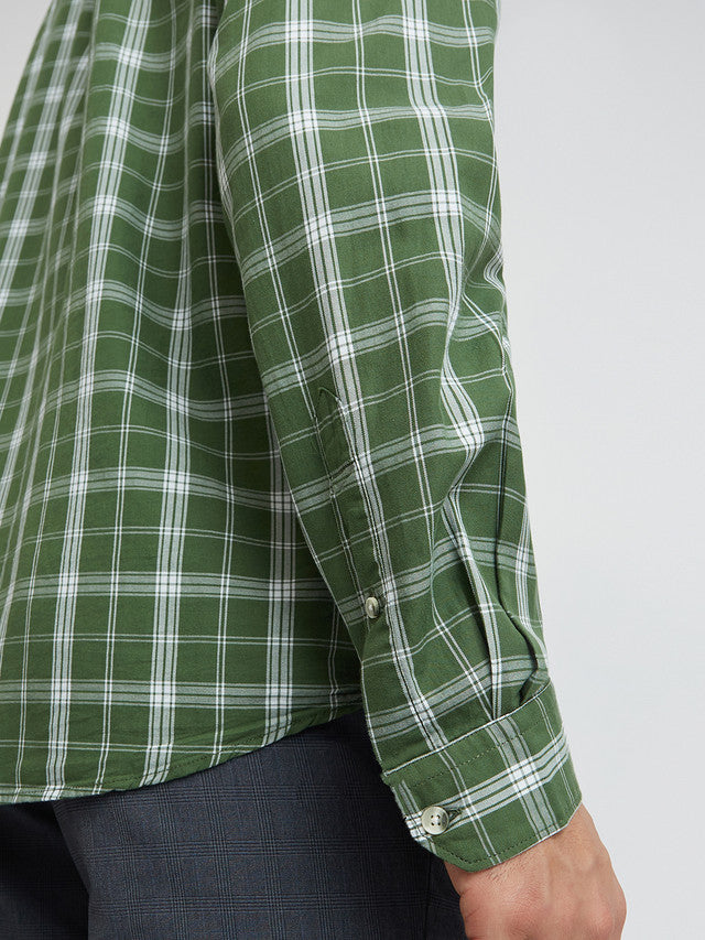 Men Green Slim Fit Checks Cotton Shirts