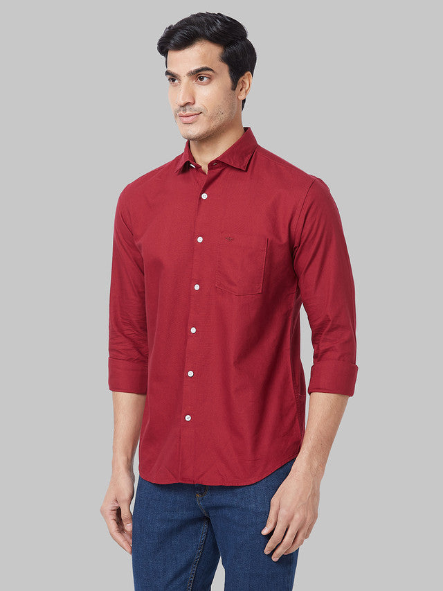 Park Avenue Men Red Solid Slim Fit Full Sleeve Cut Away Collar Shirt