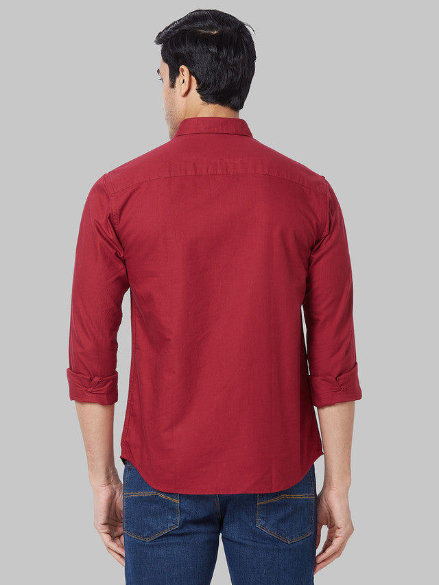 Park Avenue Men Red Solid Slim Fit Full Sleeve Cut Away Collar Shirt