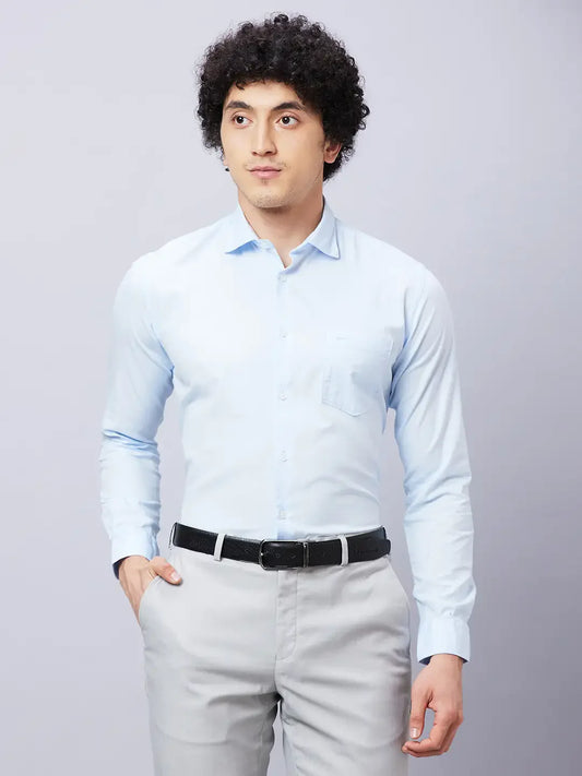 Park Avenue Men Blue Solid Slim Fit Cotton Shirts
