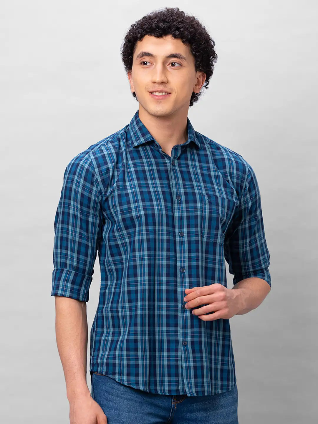 Park Avenue Men Blue Checks Slim Fit Cotton Shirts