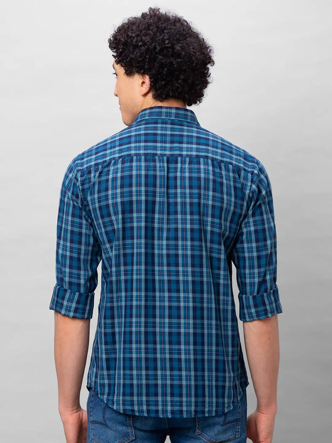 Park Avenue Men Blue Checks Slim Fit Cotton Shirts