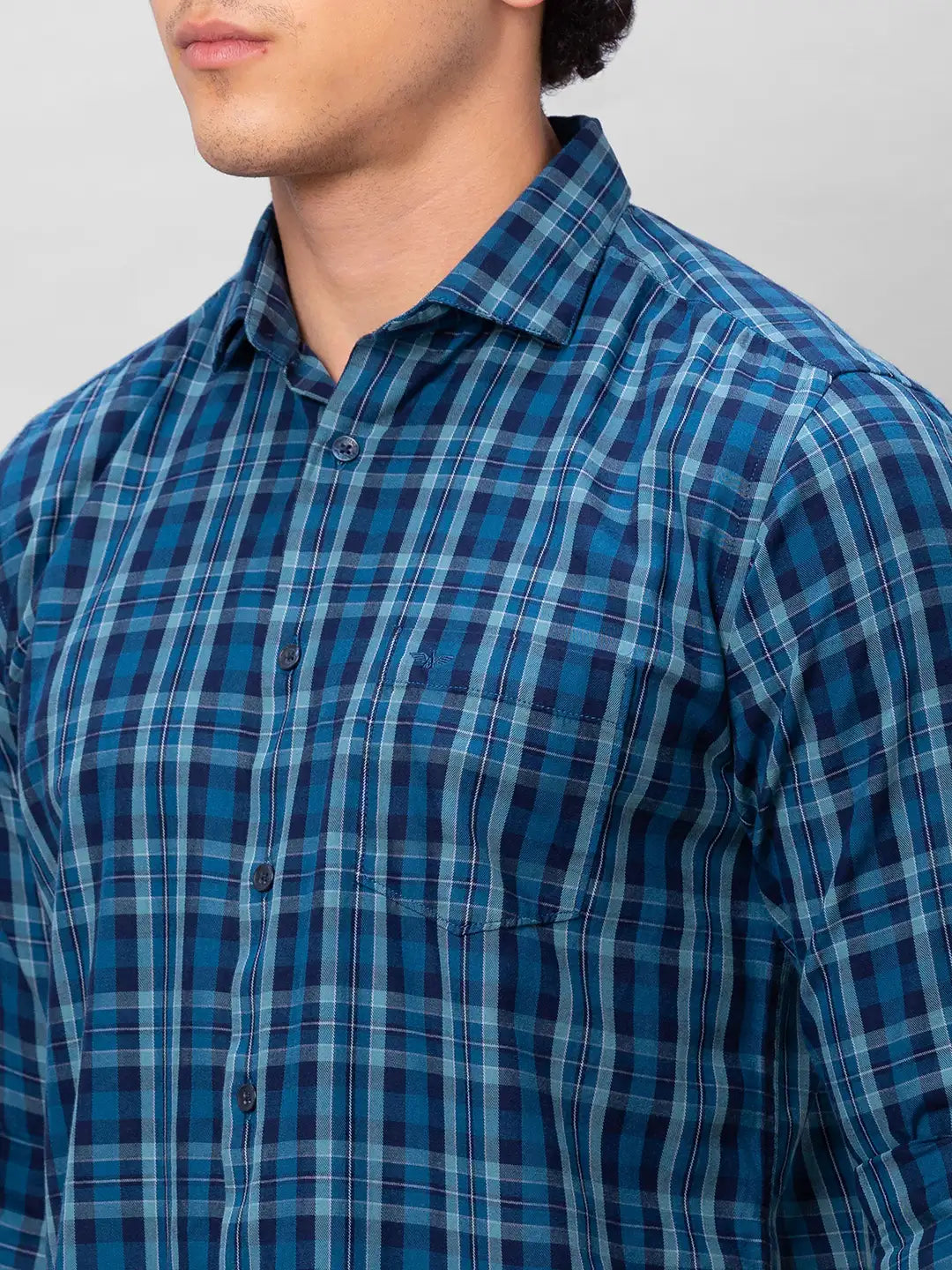 Park Avenue Men Blue Checks Slim Fit Cotton Shirts