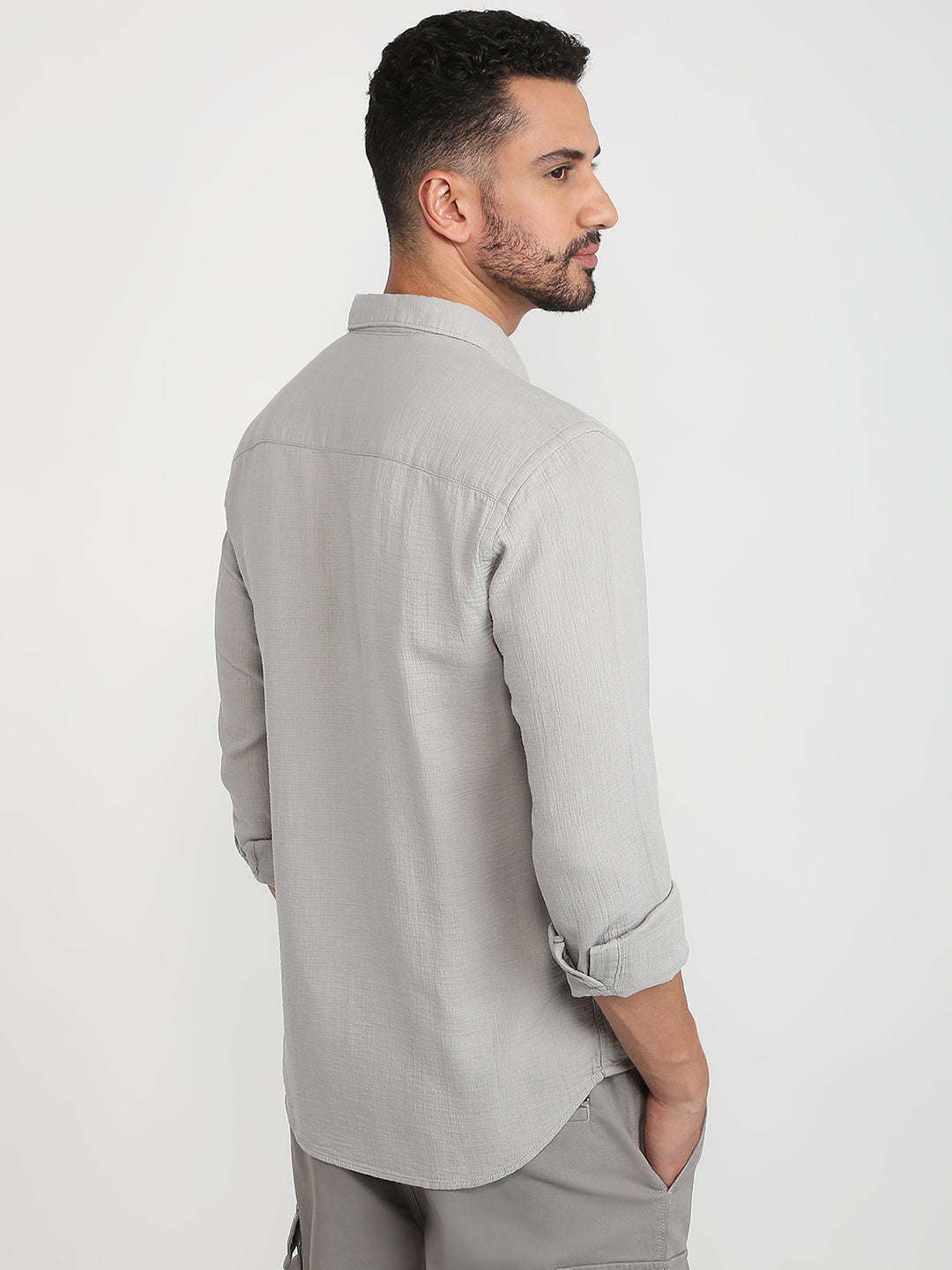 Park Avenue Men Grey Solid Slim Fit Cotton Casual Shirt