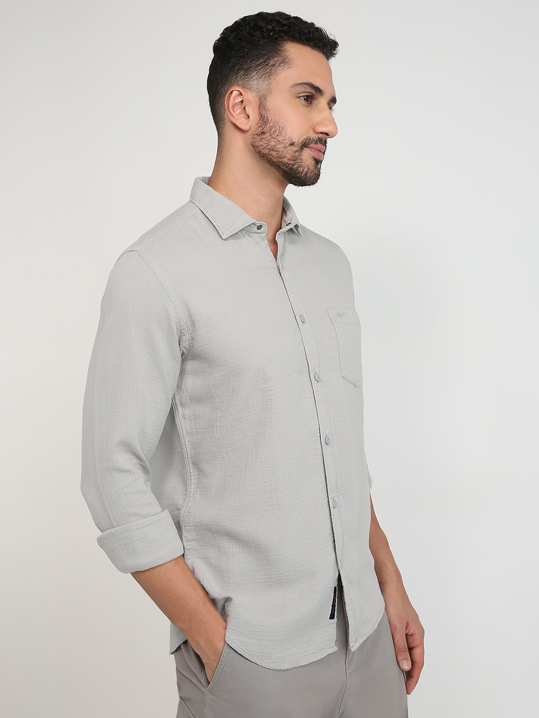 Park Avenue Men Grey Solid Slim Fit Cotton Casual Shirt