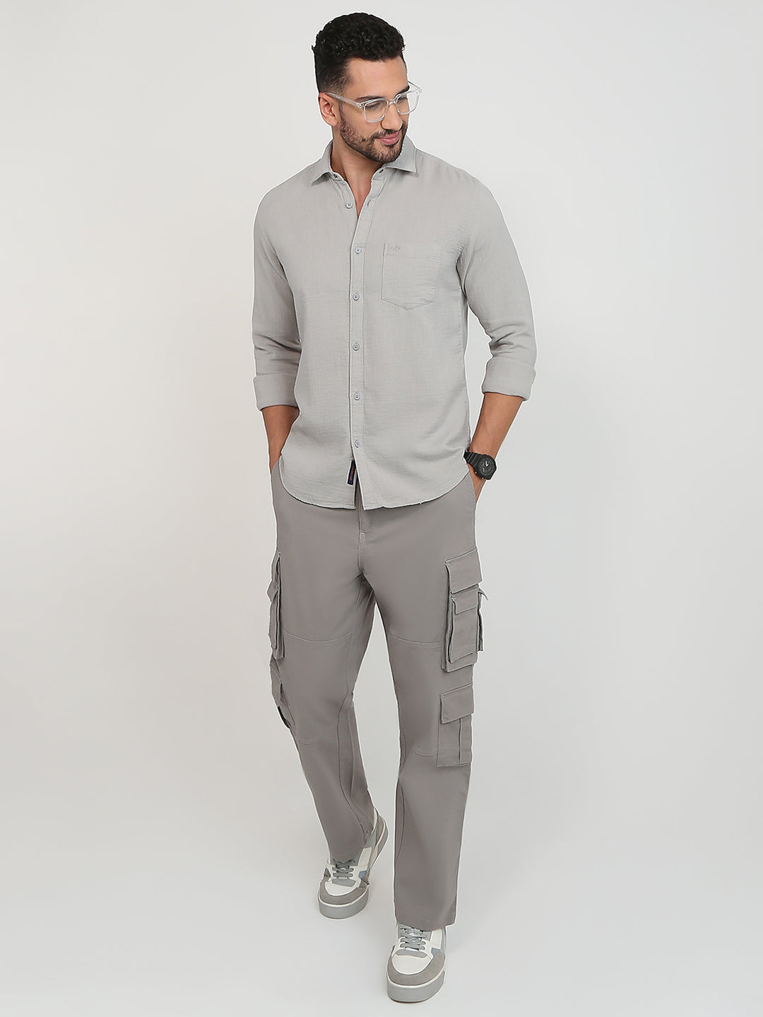 Park Avenue Men Grey Solid Slim Fit Cotton Casual Shirt