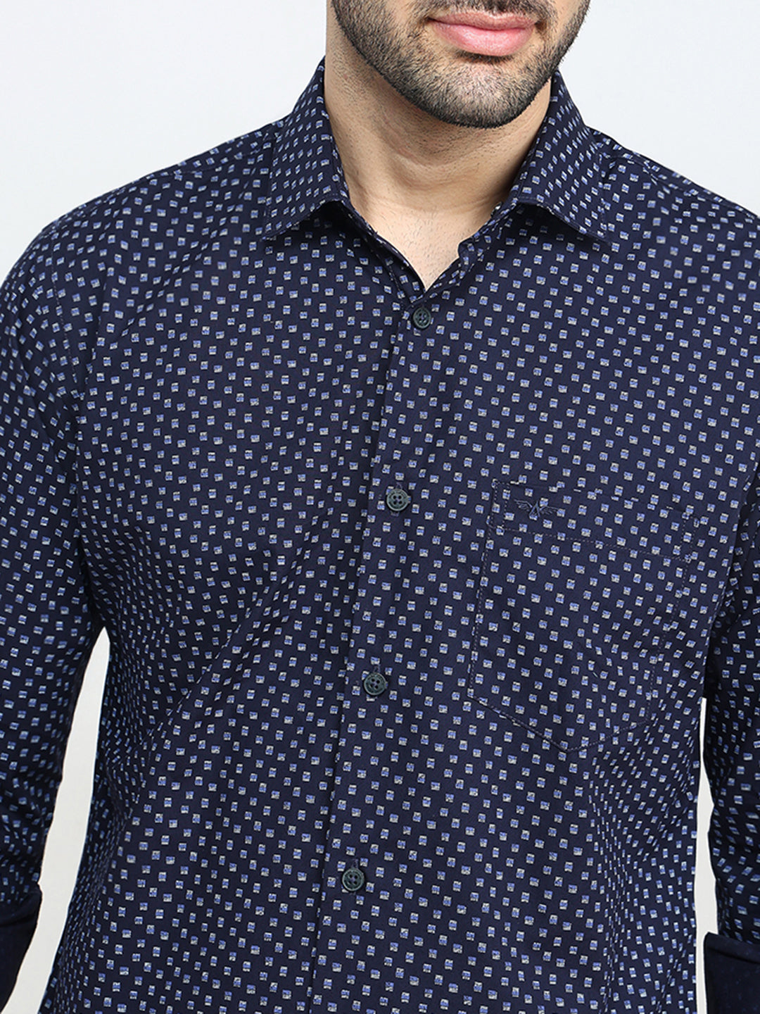 Park Avenue Men Blue Printed Slim Fit Cotton Full Sleeve Casual Shirt