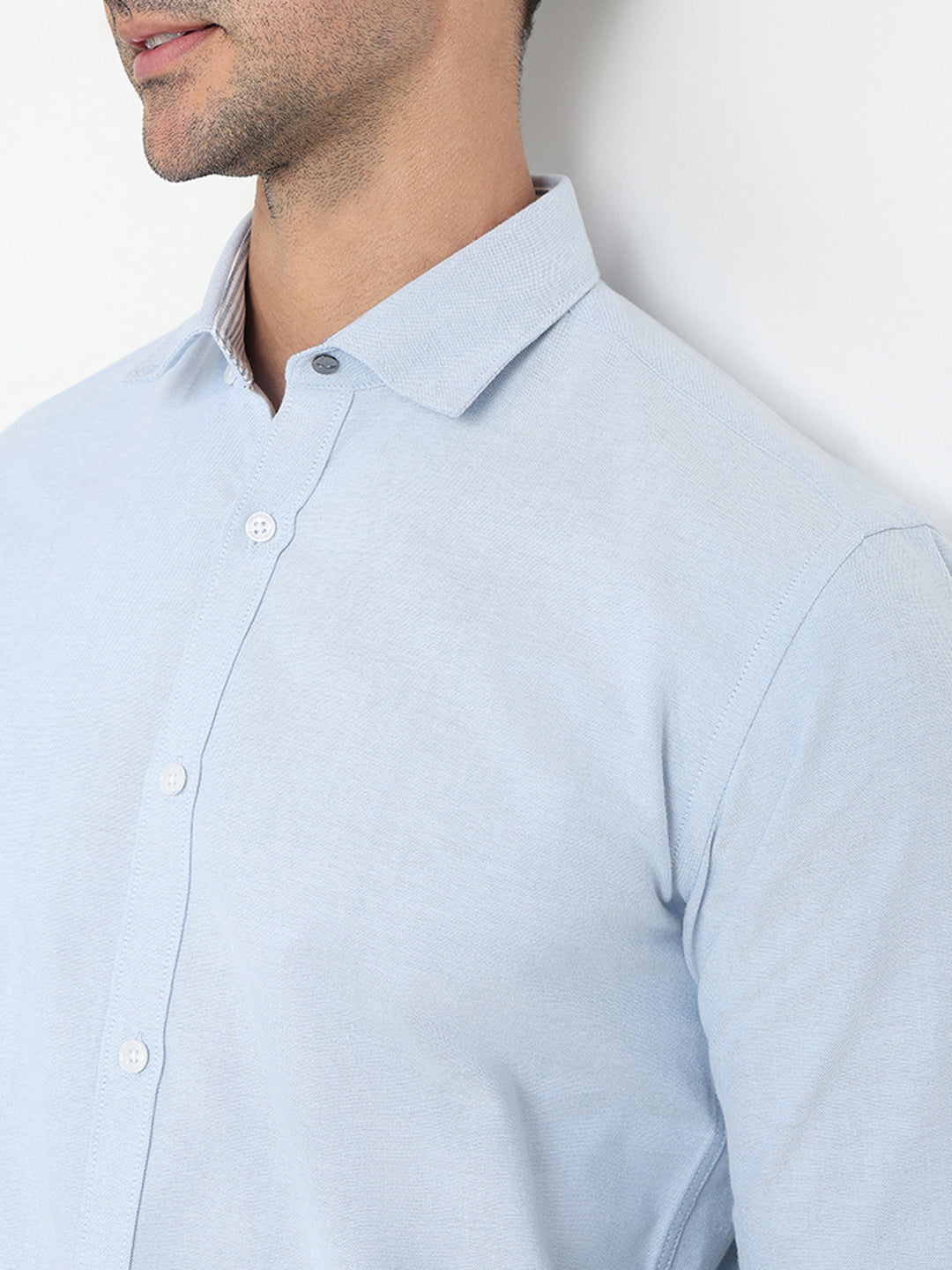 Park Avenue Men Blue Solid Slim Fit Cotton Full Sleeve Casual Shirt