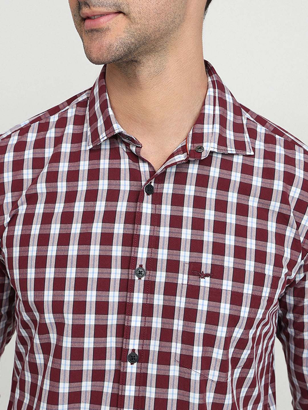 Park Avenue Men Maroon Checks Slim Fit Cotton Full Sleeve Casual Shirt