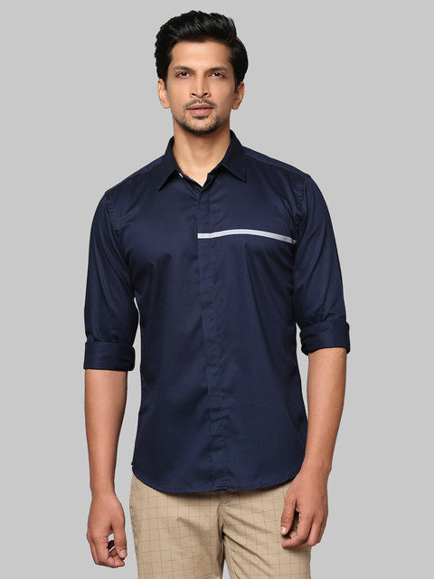 Park Avenue Men Blue Solid Slim Fit Cotton Shirt
