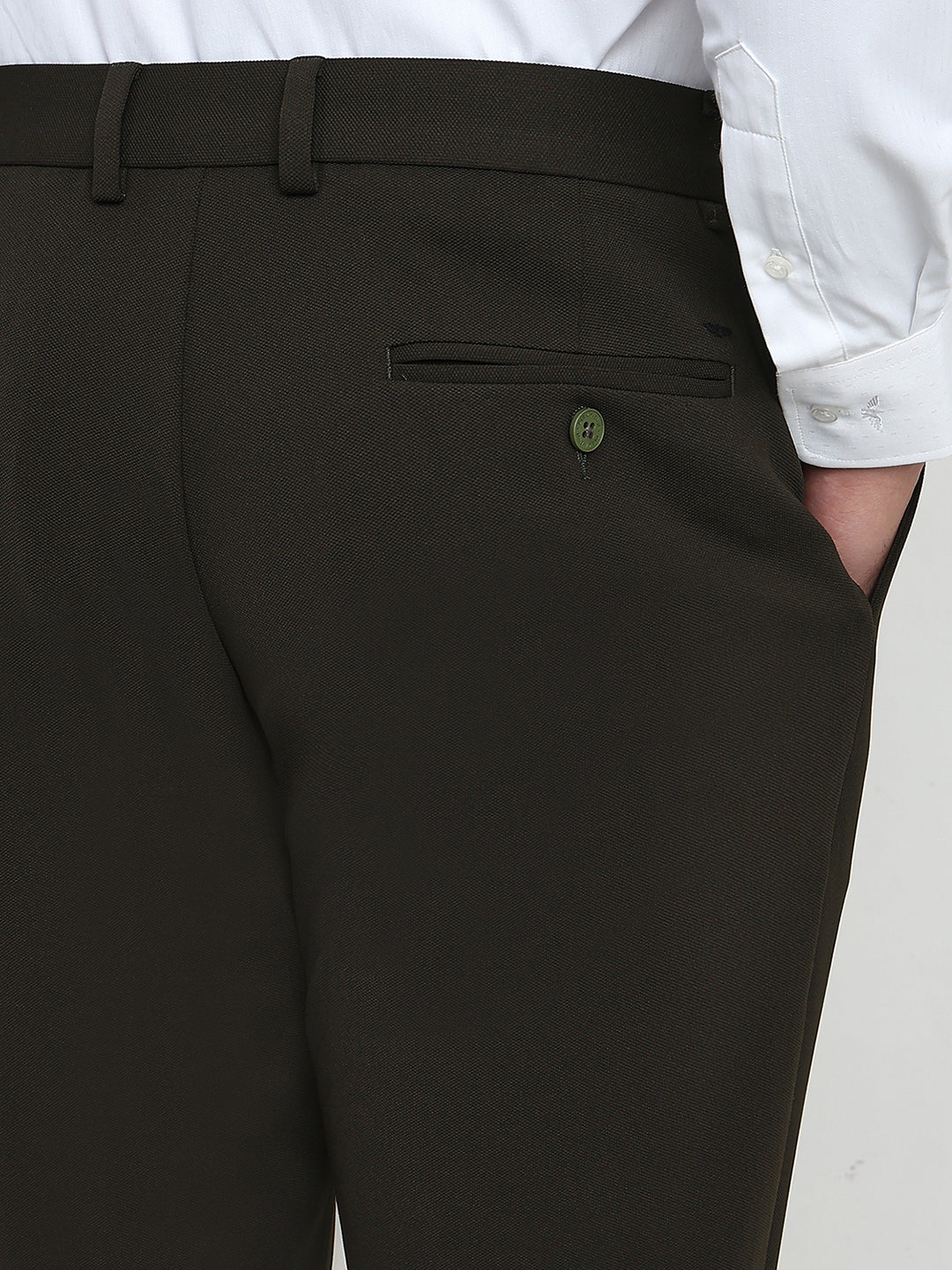 Park Avenue Men Green Structure Commutech Fit Cotton Blend Trouser