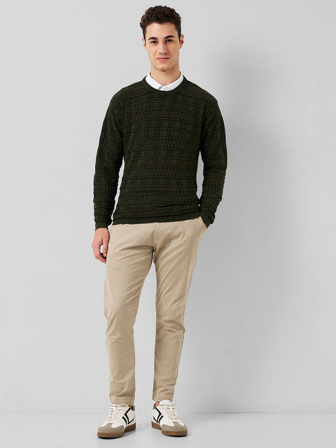 Park Avenue Men Green Solid Regular Cotton Sweater