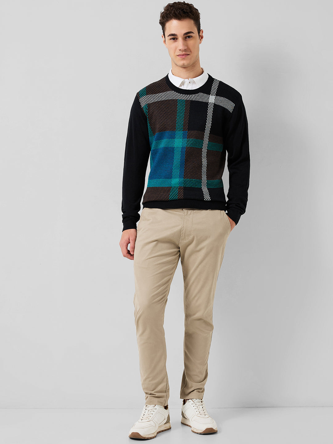 Park Avenue Men Blue Jacquard Regular Fit Acrylic Blend Sweaters