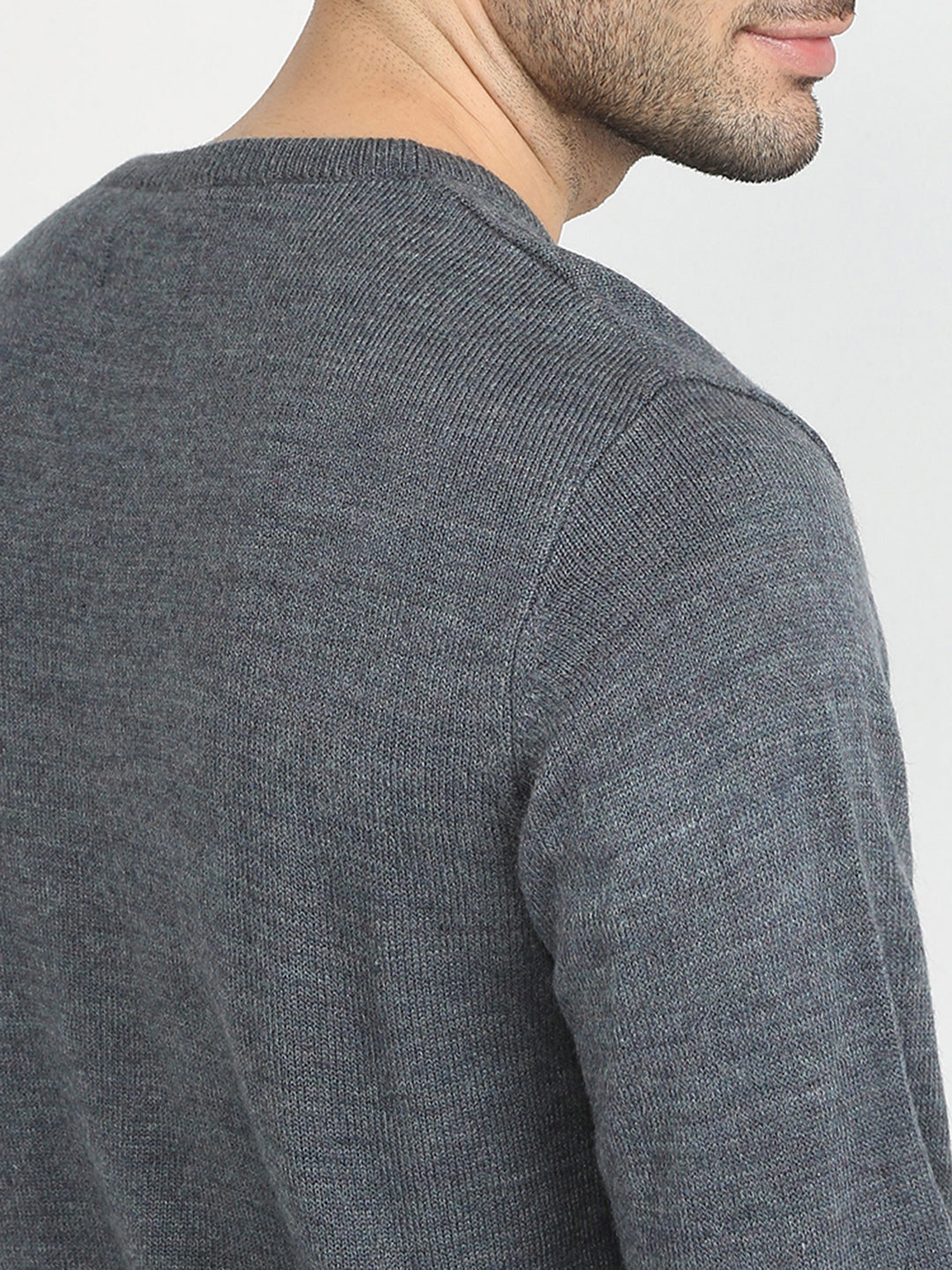 Park Avenue Men Grey Solid Regular Fit Acrylic Blend Sweater