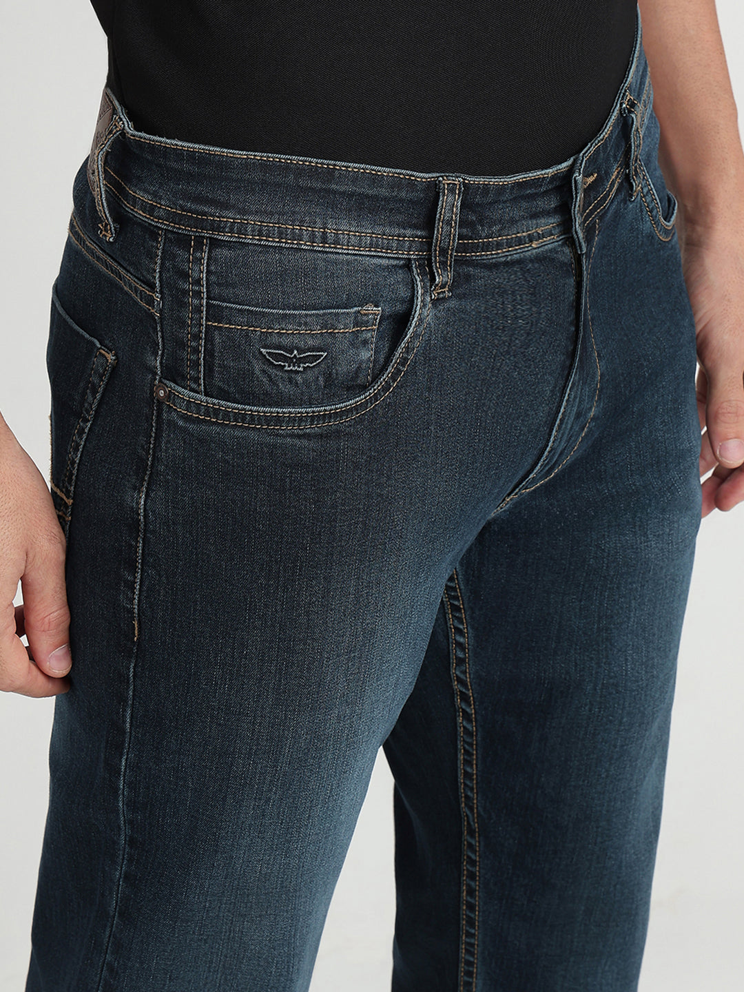 Park Avenue Men Blue Solid Slim Fit Cotton Blend Jeans