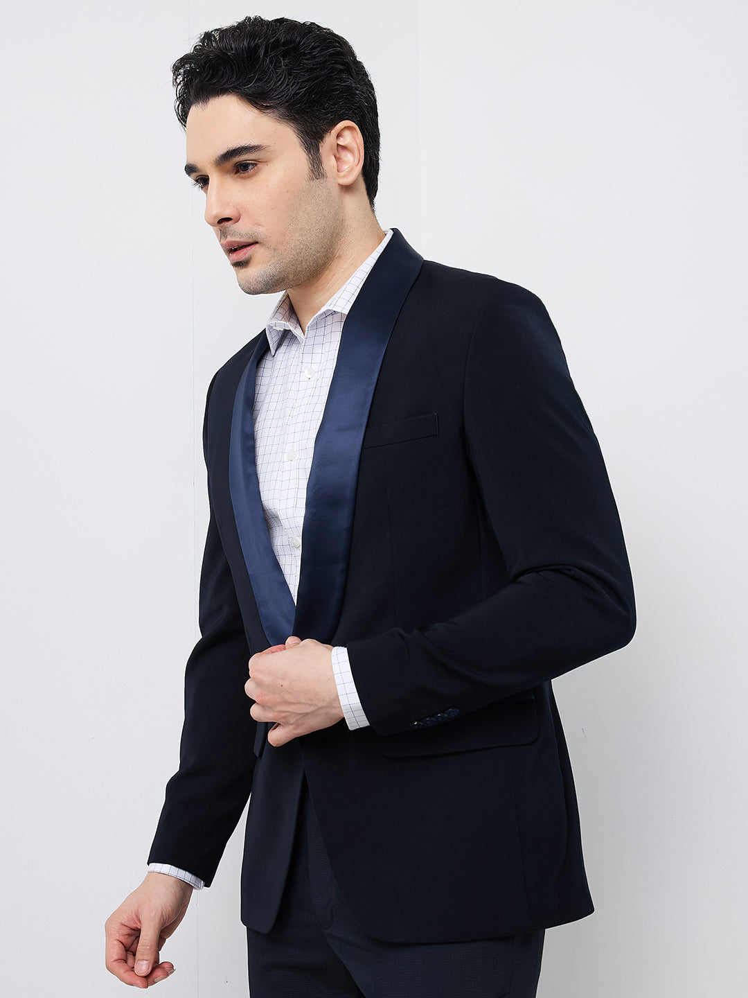 Park Avenue Men Blue Solid Super Slim Fit Polyester Blazer