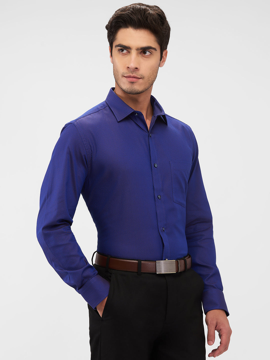 Park Avenue Men Blue Structure Regular Fit Cotton Shirt