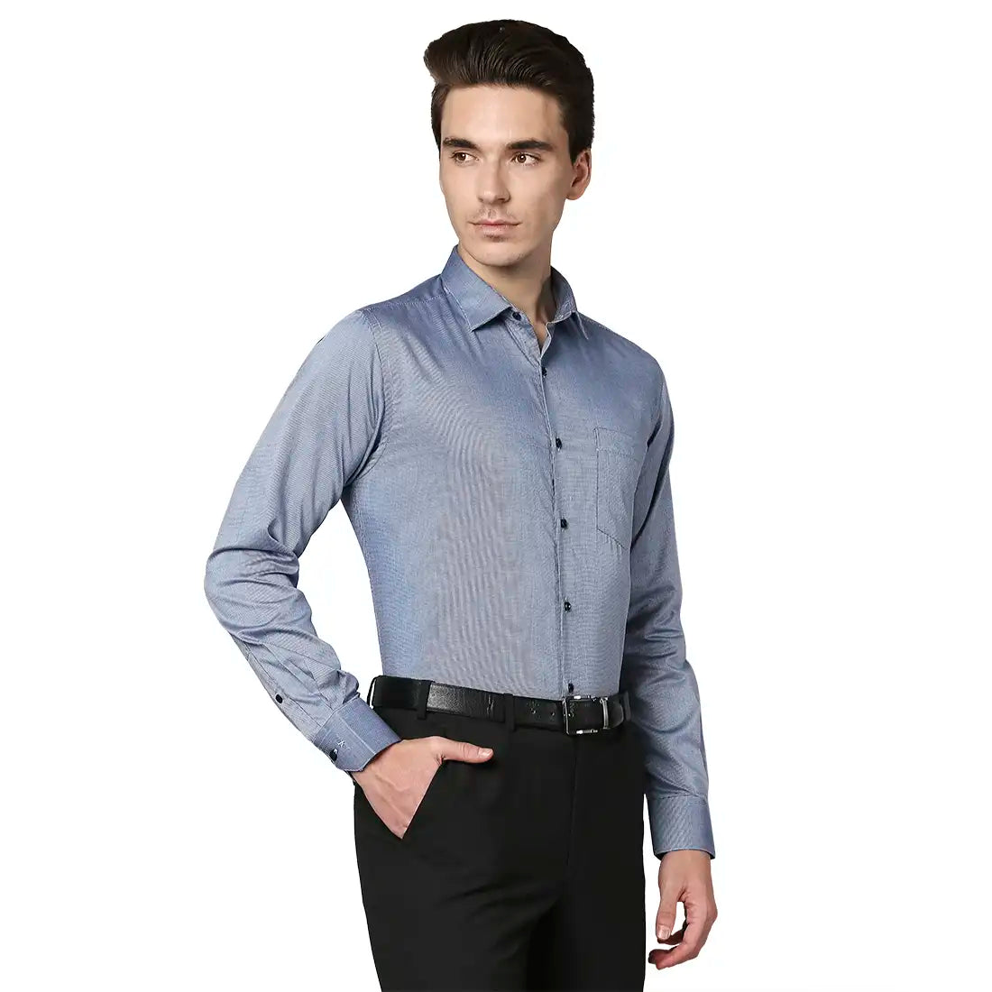 Men Blue Slim Fit Structure Cotton Shirts