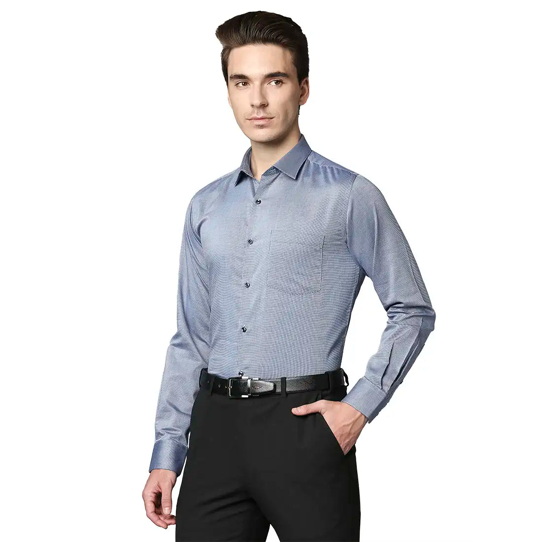 Men Blue Slim Fit Structure Cotton Shirts