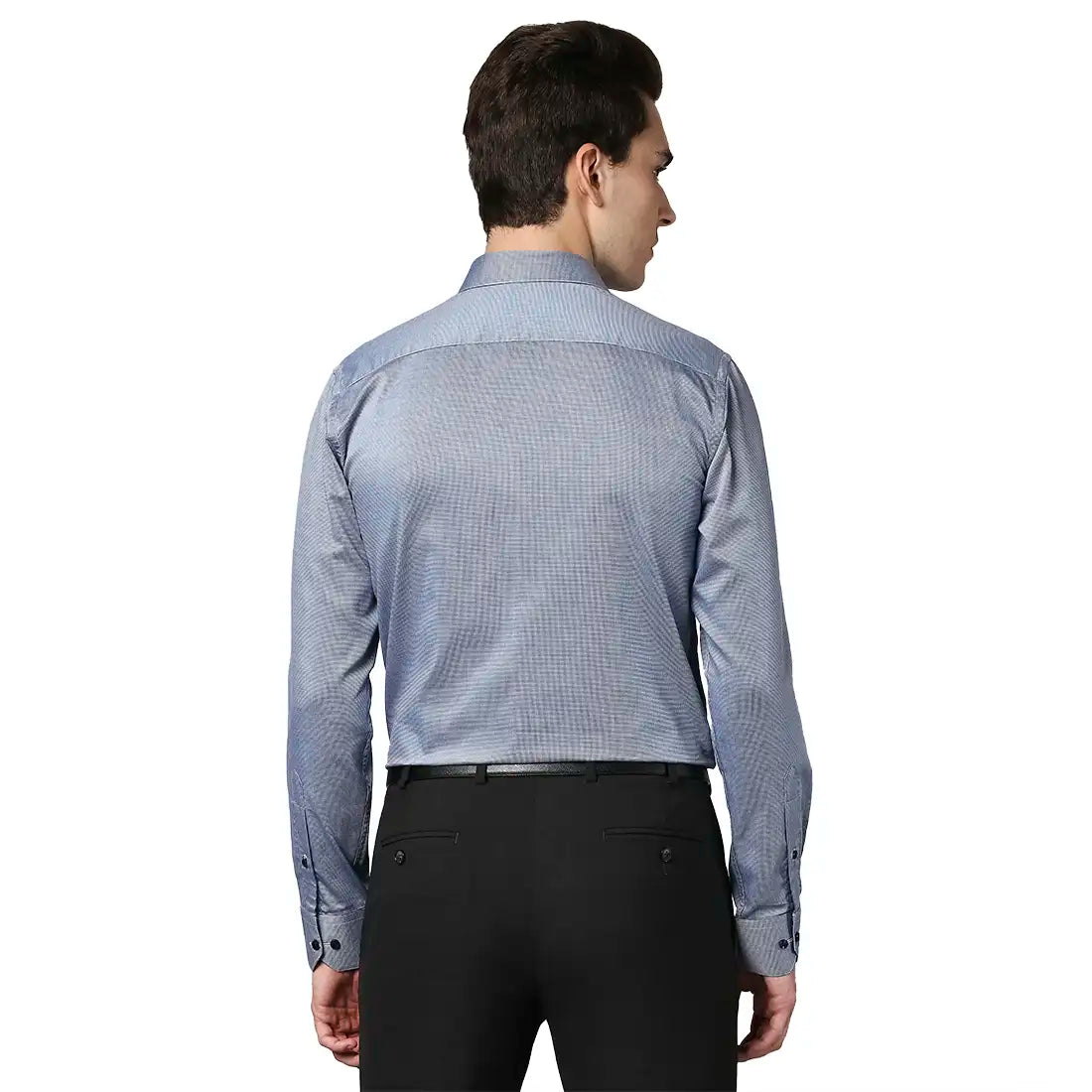 Men Blue Slim Fit Structure Cotton Shirts