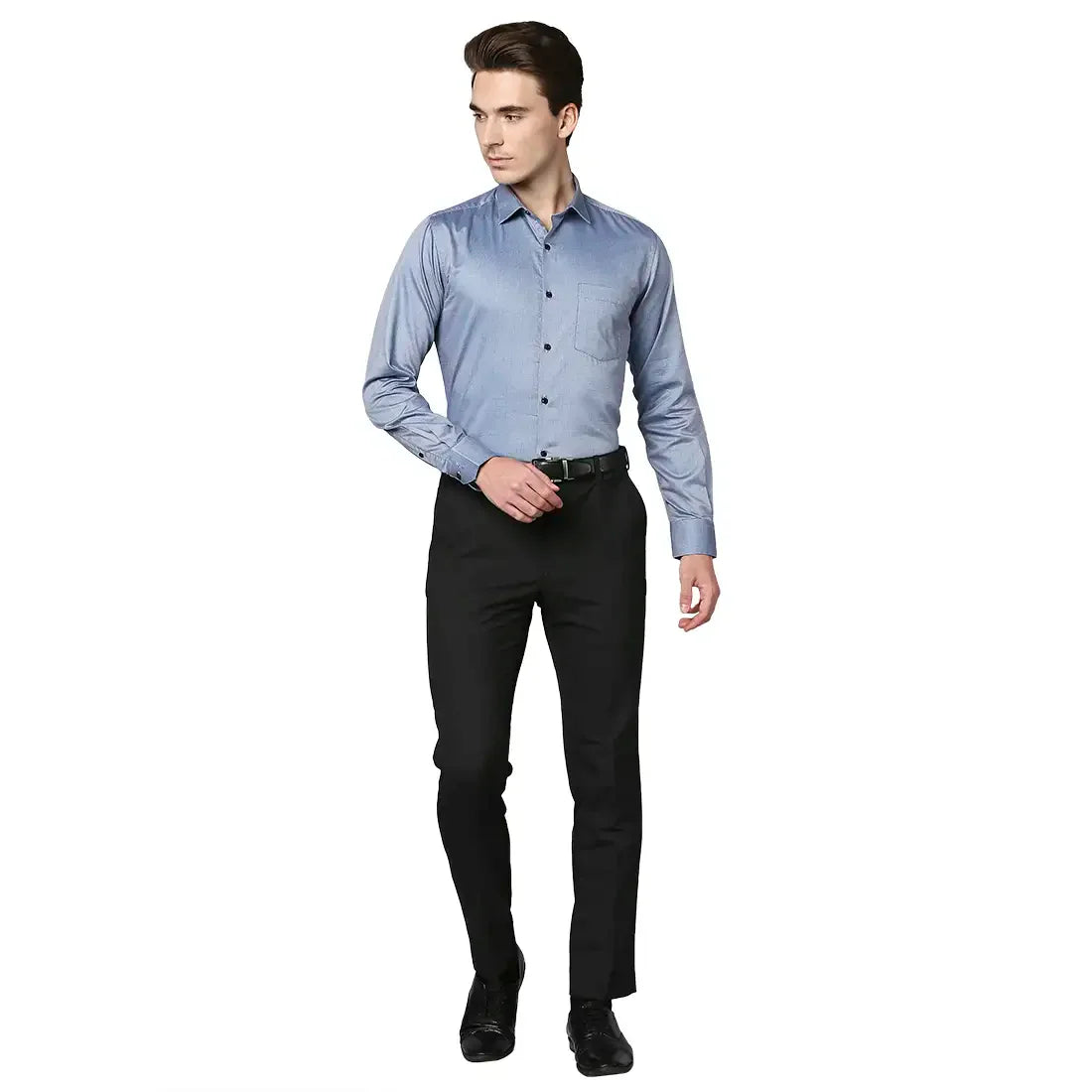 Men Blue Slim Fit Structure Cotton Shirts