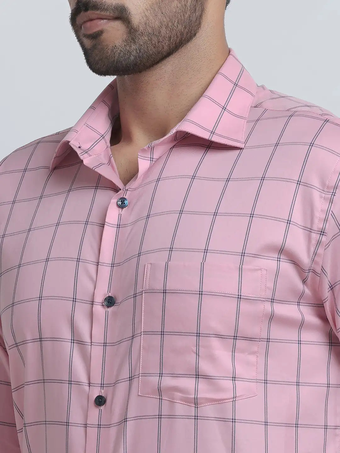 Park Avenue Men Pink Checks Slim Fit Cotton Blend Formal Shirt