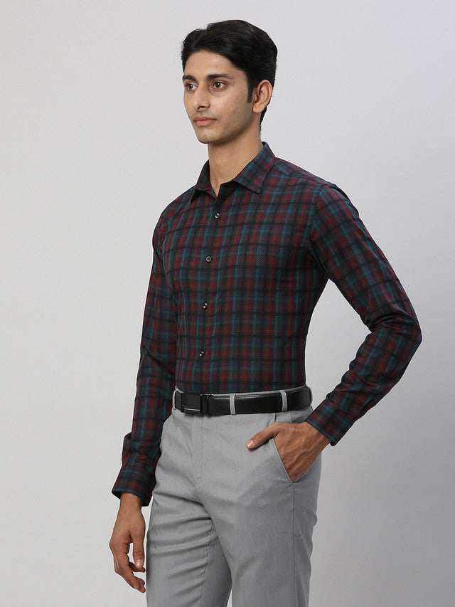 Park Avenue Men Green Self Design Slim Fit Cotton Formal Shirt