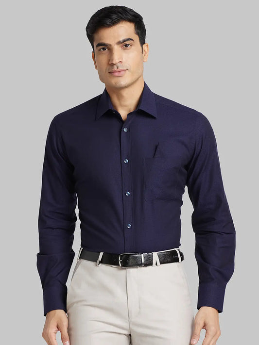 Men Blue Luxus Fit Structure  Cotton Full Sleeve Regular Collar Shirts