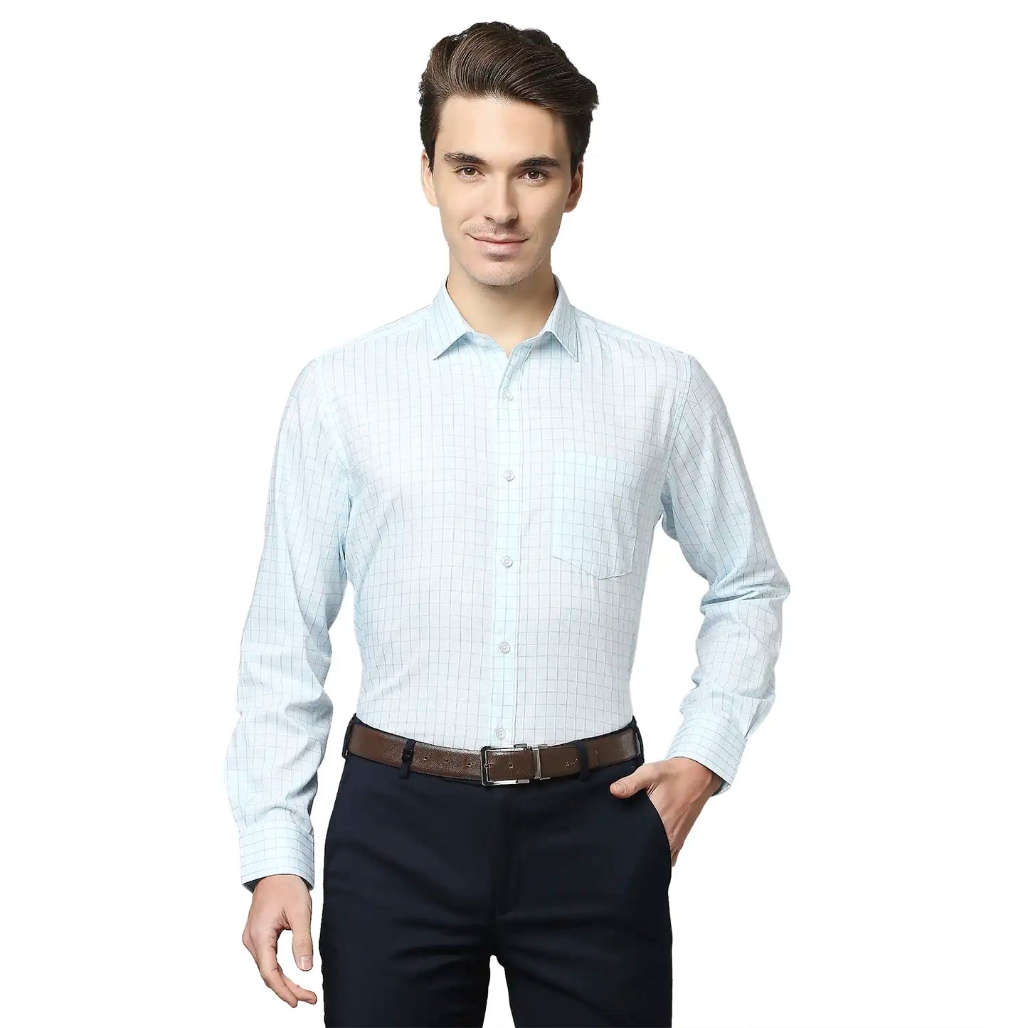 Men Blue Regular Fit Checks Cotton Full Sleeve Shirts