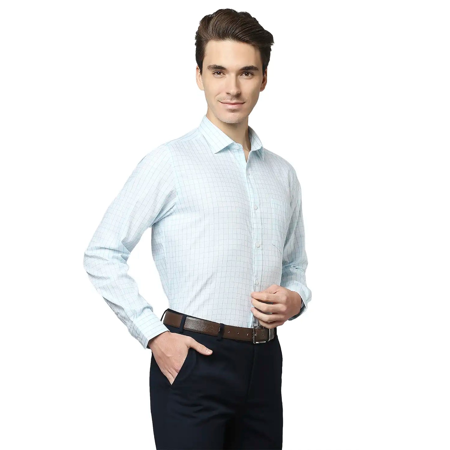 Men Blue Regular Fit Checks Cotton Full Sleeve Shirts