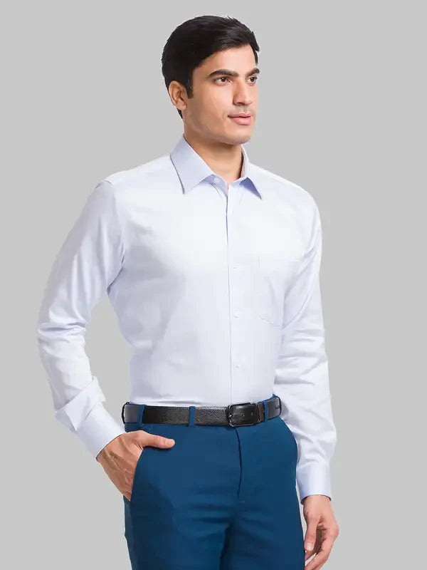 Men Blue Regular Fit Solid Cotton Full Sleeve Ainsley Collar Shirts