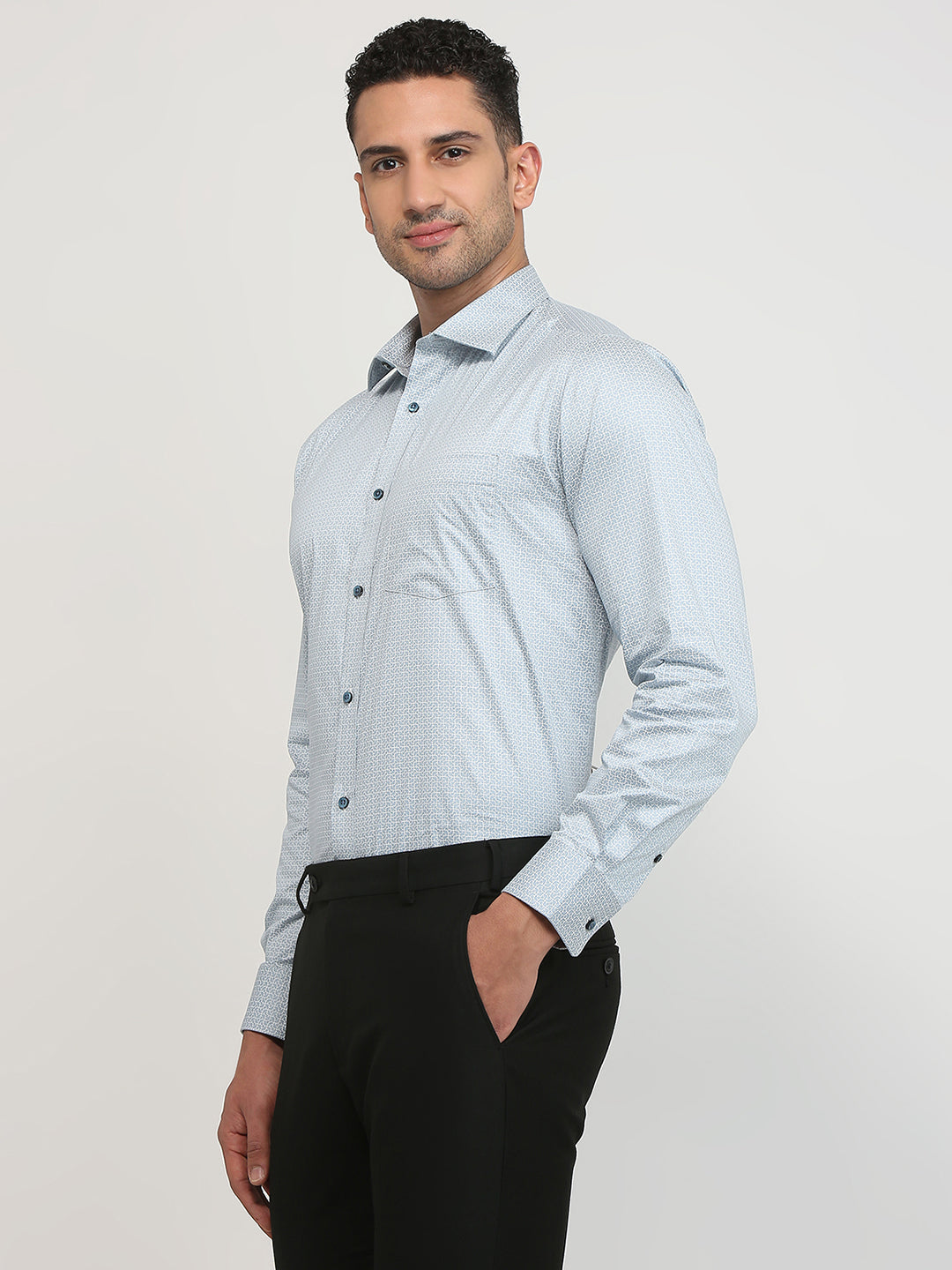 Park Avenue Men Grey Printed Regular Fit Cotton Formal Shirt