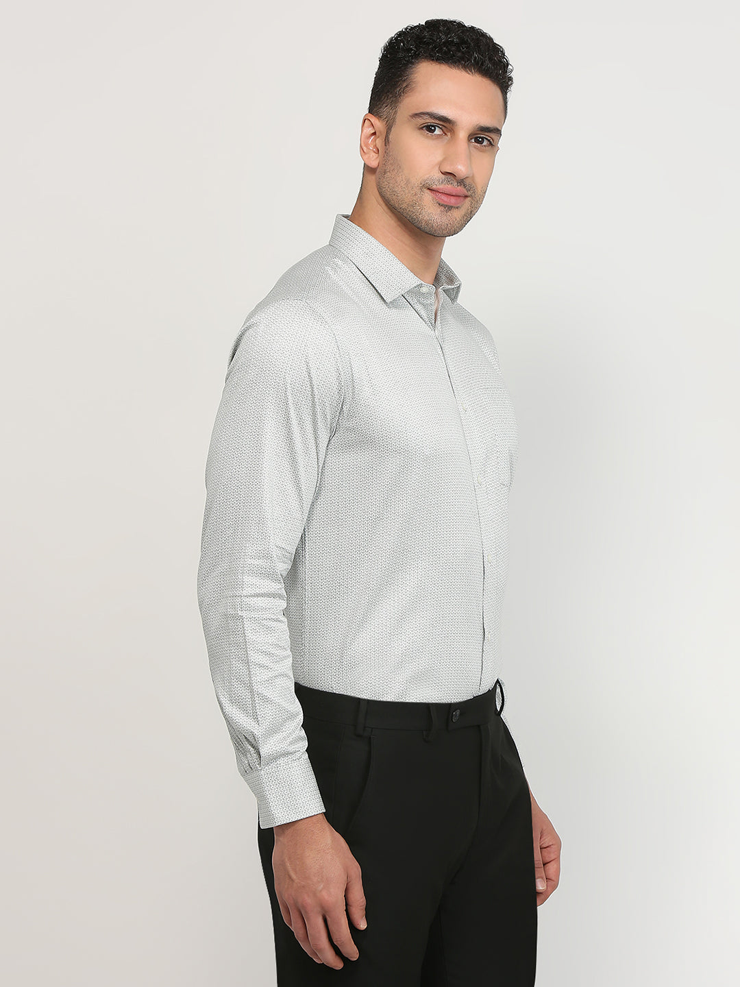 Park Avenue Men Grey Printed Regular Fit Cotton Formal Shirt