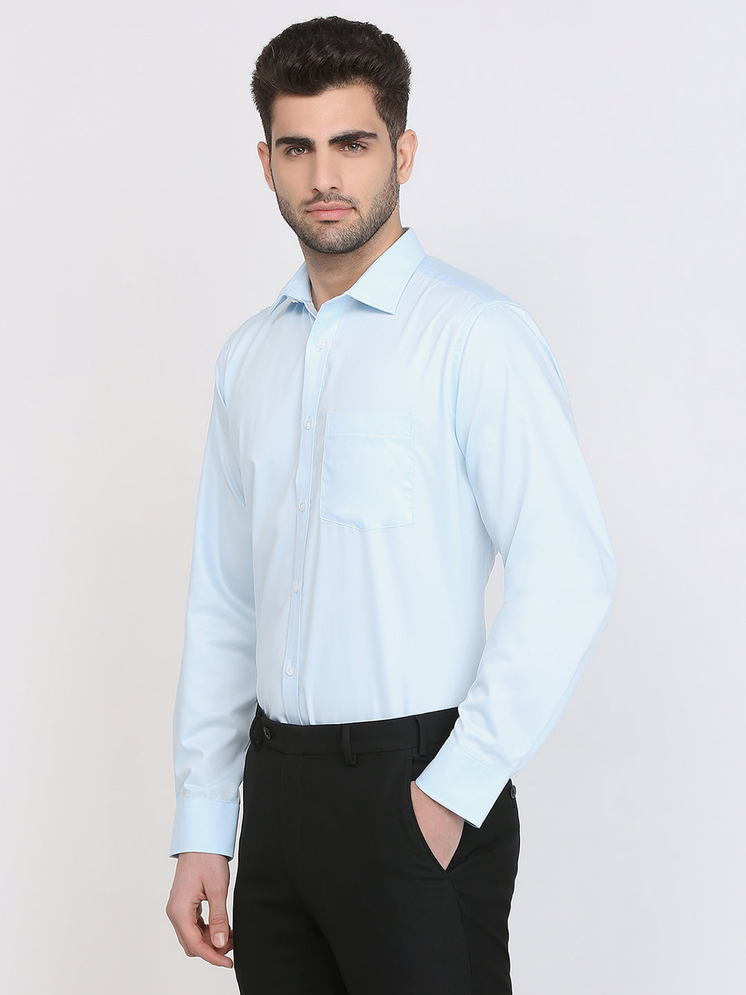 Park Avenue Men Blue Solid Regular Fit Cotton Blend Formal Shirt