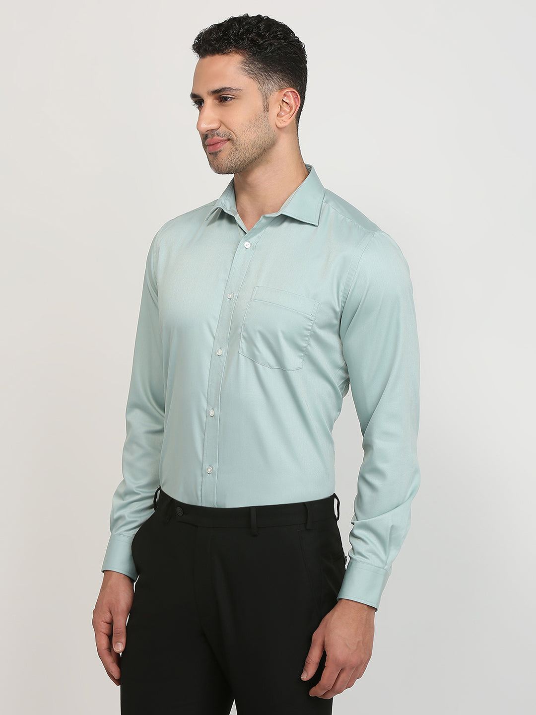 Park Avenue Men Blue Solid Regular Fit Cotton Blend Formal Shirt
