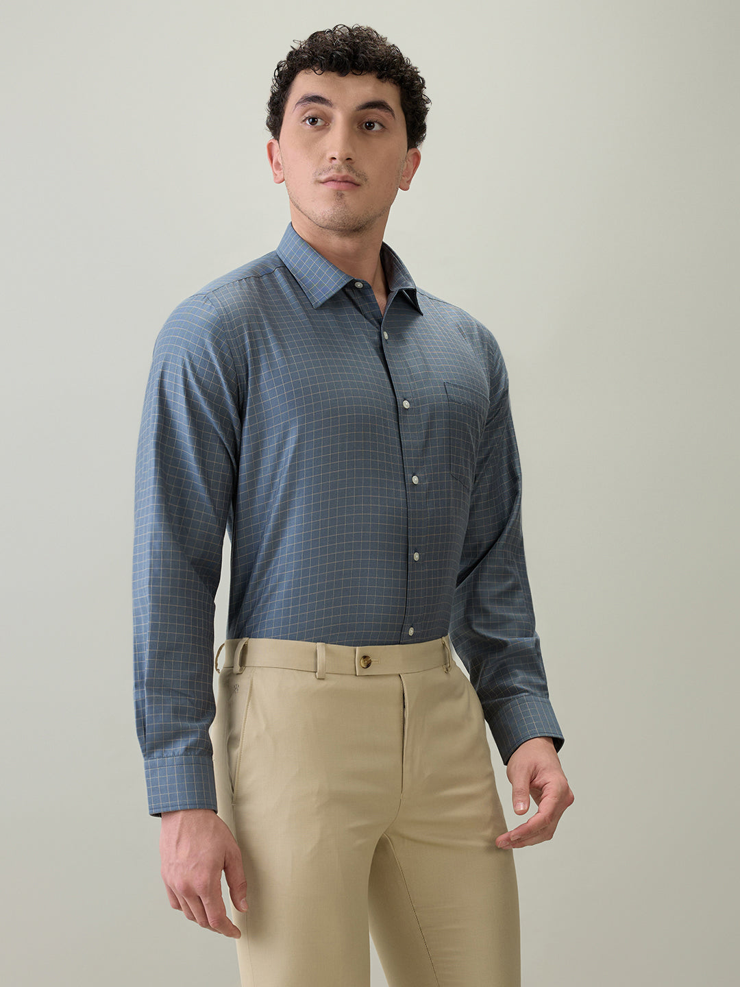 Park Avenue Men Blue Structure Regular Fit Cotton Blend Formal Shirt