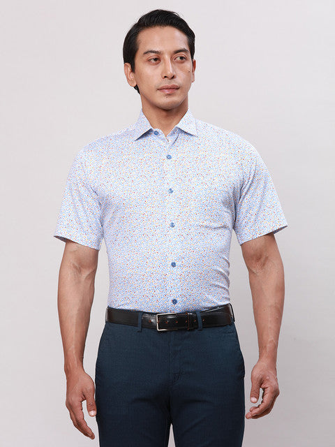 Park Avenue Men Blue Regular Fit Printed Half Sleeve Ainsley Collar Shirt