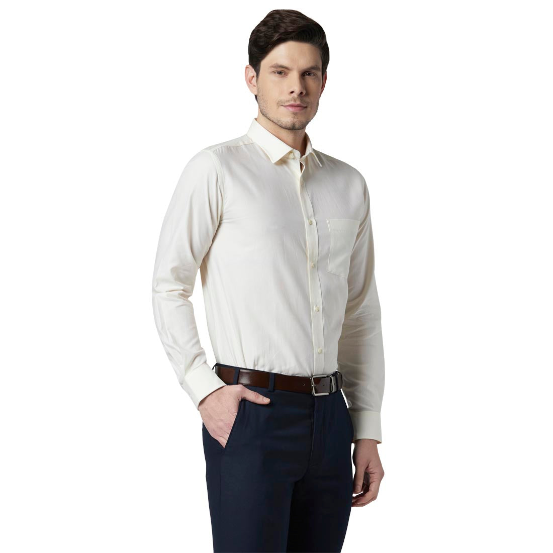 Park Avenue Men Yellow Structure Regular Fit Cotton Shirt