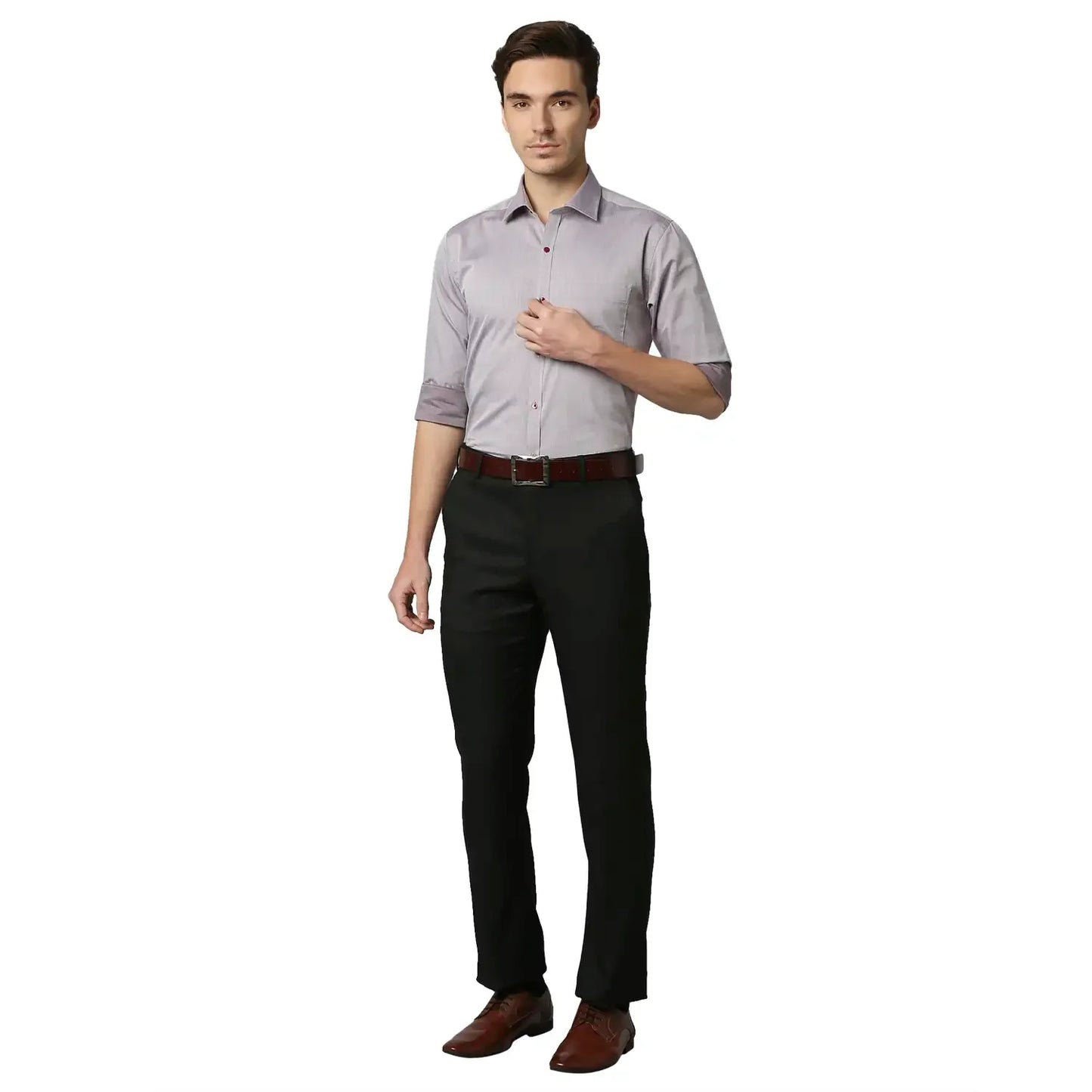 Park Avenue Men Grey Structured Slim Fit Cotton Formal Shirt