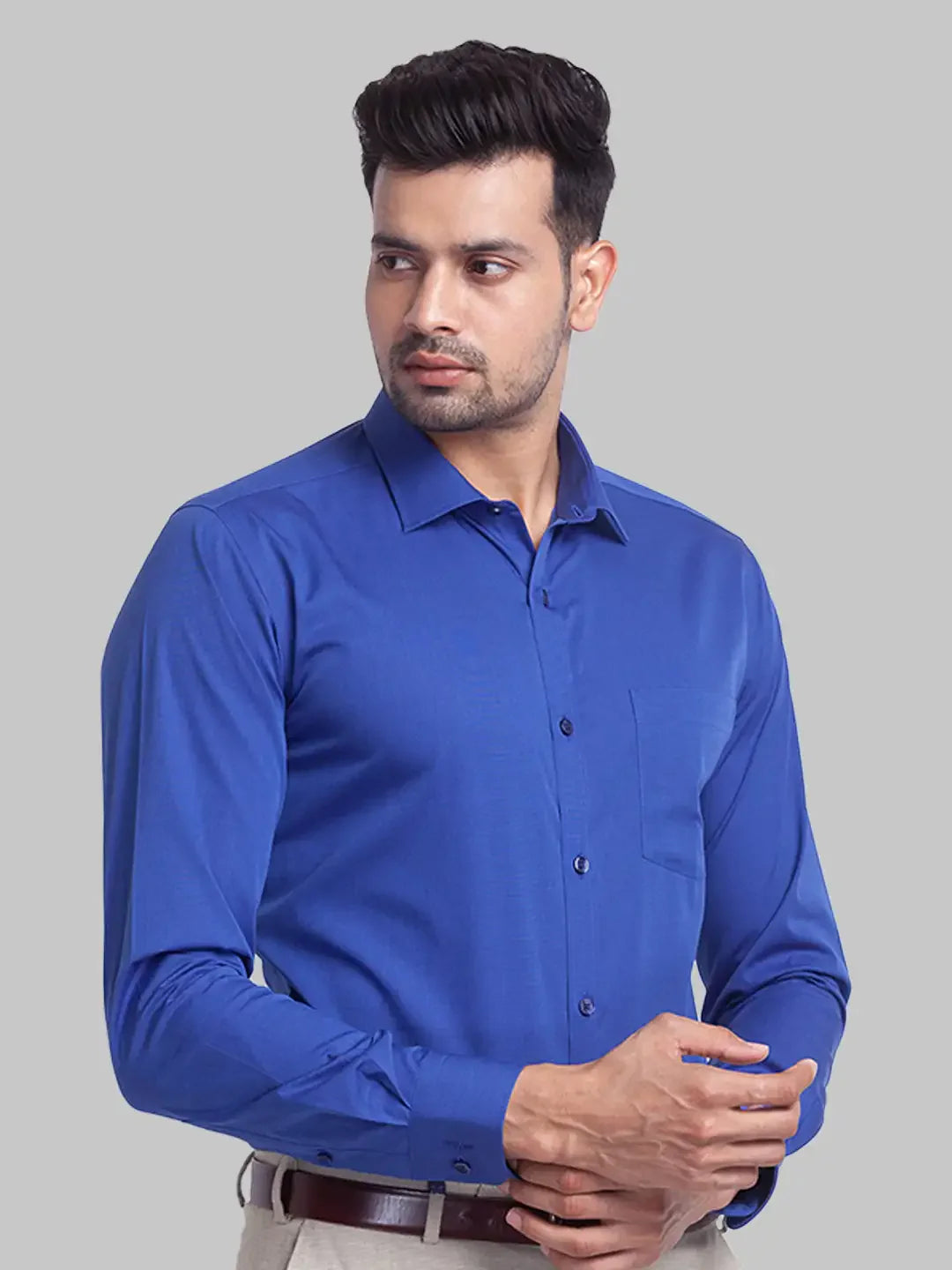 Men Blue Slim Fit Fil-A-Fil Cotton Cut Away Collar Shirts