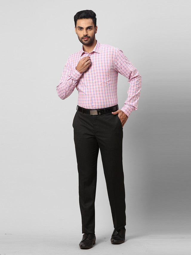 Park Avenue Men Pink Checkered Slim Fit Cotton Formal Shirt