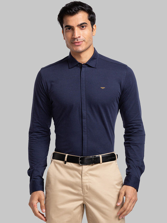 Park Avenue Men Blue Solid Slim Fit Full Sleeve Narrow Collar Shirt