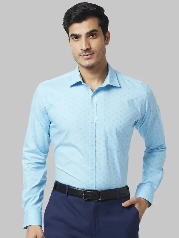 Men Petrol Slim Fit Print Cotton Shirts