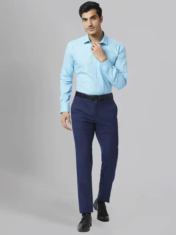 Men Petrol Slim Fit Print Cotton Shirts