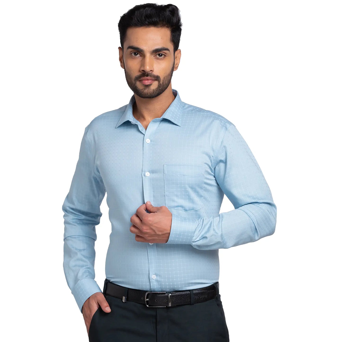 Park Avenue Men Blue Checks Slim Fit Cotton Shirt
