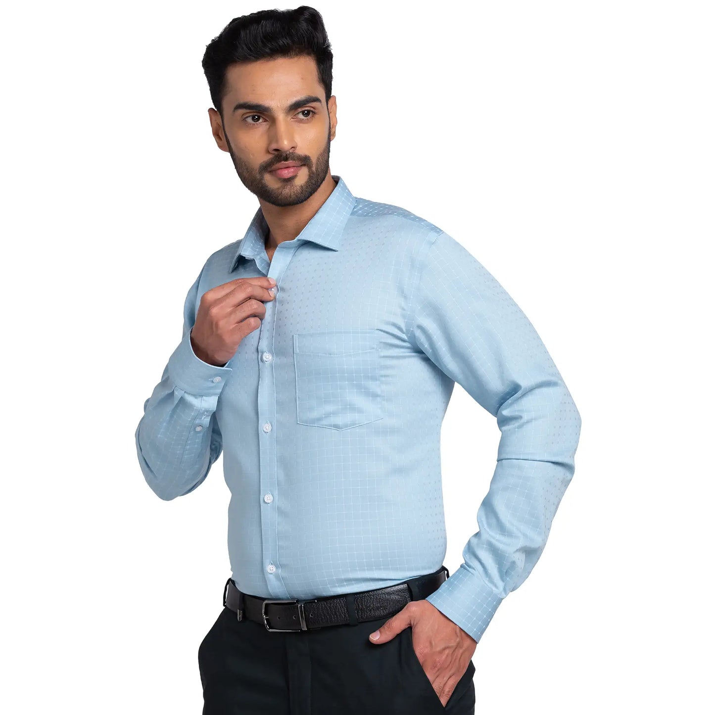Park Avenue Men Blue Checks Slim Fit Cotton Shirt
