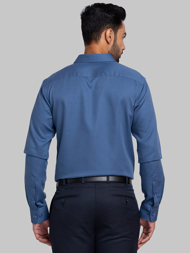 Park Avenue Men Blue Self Design Slim Fit Full Sleeve Semi Cut Away Collar Shirt
