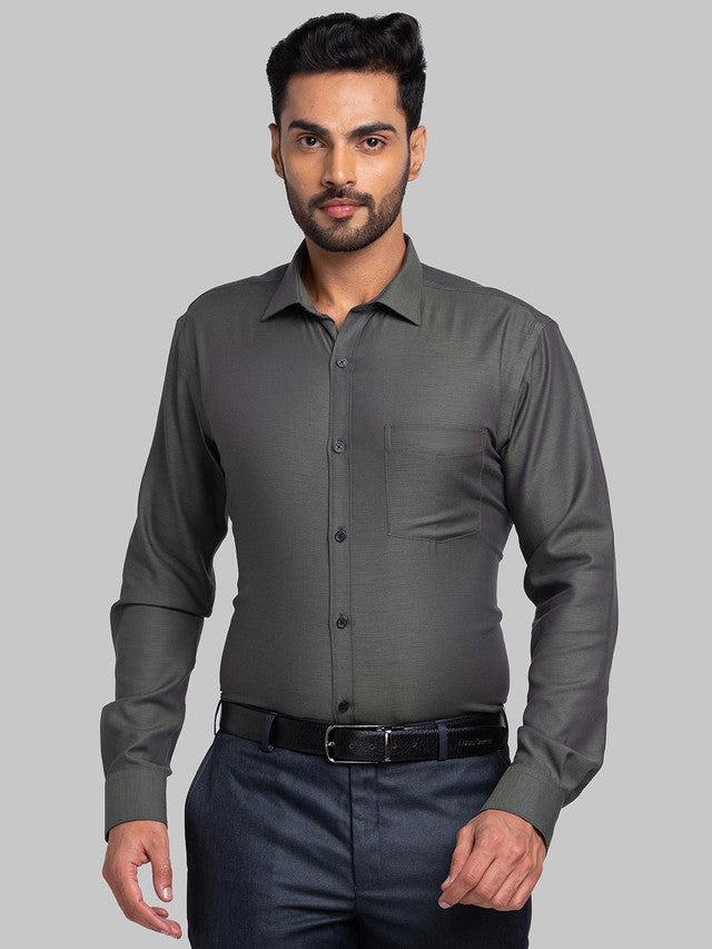 Park Avenue Men Green Self Design Slim Fit Full Sleeve Semi Cut Away Collar Shirt