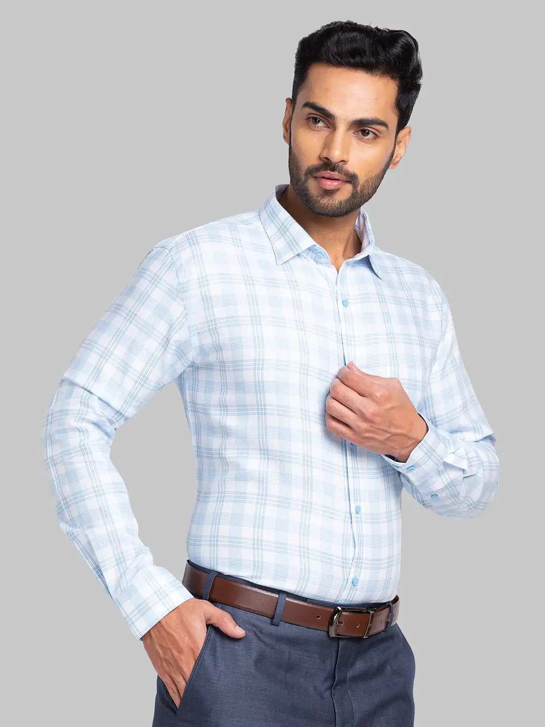 Men Blue Slim Fit Checks Cotton Shirts